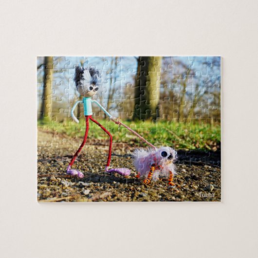 Fubby die zijn hondje uitlaat. legpuzzel (Horizontaal)