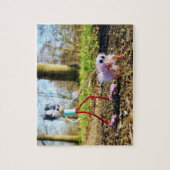 Fubby die zijn hondje uitlaat. legpuzzel (Verticaal)