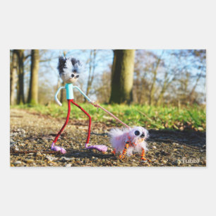 Fubby die zijn hondje uitlaat. rechthoekige sticker