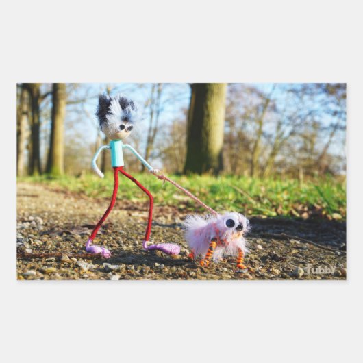 Fubby die zijn hondje uitlaat. rechthoekige sticker (Voorkant)