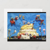 Fubby feest met taart en bruidspaar. briefkaart (Voorkant / Achterkant)