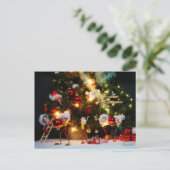 Fubby in Kerst sfeer die de boom optuigen. Briefkaart (Staand voorkant)