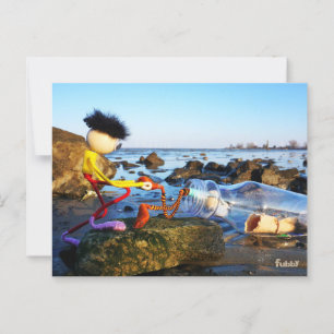 Fubby met flessenpost aan de kust. briefkaart