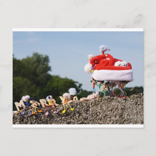 Fubby met kerstmuts avontuur. briefkaart (Voorkant)