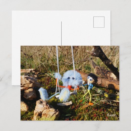 Fubby monster op de schommel. briefkaart (Voorkant / Achterkant)