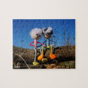 Fubby paartje dat romantisch verliefd zitten. legpuzzel