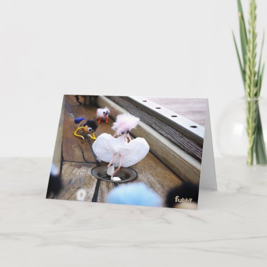 Fubby poppetje als Marilyn Monroe verkleed. Bedankkaart (Voorkant)