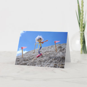 Fubby poppetje die aan het skiën is. bedankkaart