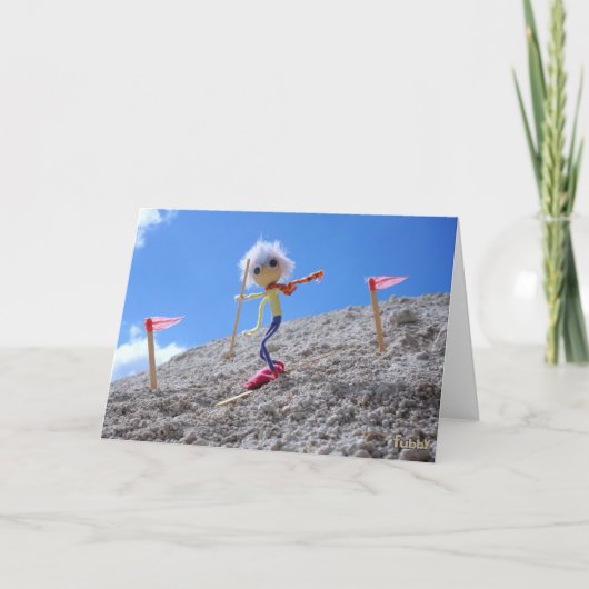 Fubby poppetje die aan het skiën is. bedankkaart (Voorkant)