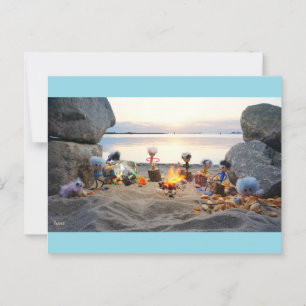 Fubby Poppetjes bij kampvuur pistach nootjes eten. Briefkaart