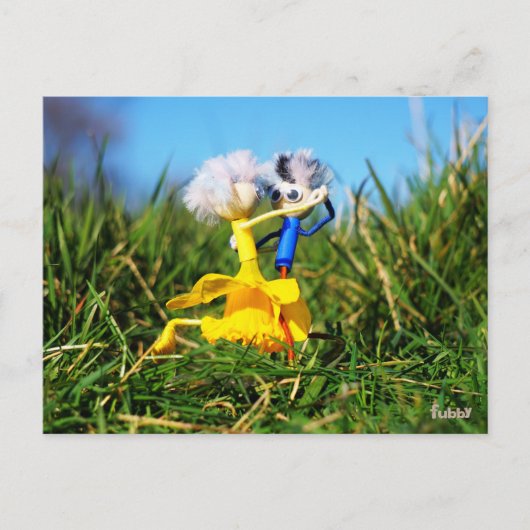 Fubby poppetjes die dansen met Narcissenjurk. Briefkaart (Voorkant)