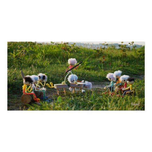 Fubby poppetjes die goocheltruc uitvoeren perfect poster (Voorkant)