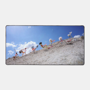 Fubby poppetjes op de skipiste, met een valpartij bureaumat