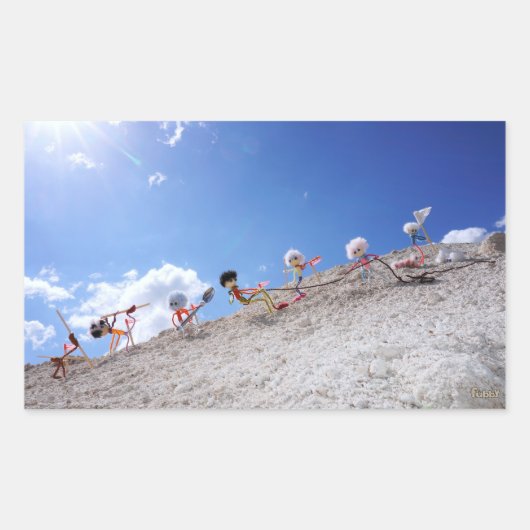 Fubby poppetjes op de skipiste, met een valpartij  rechthoekige sticker (Voorkant)