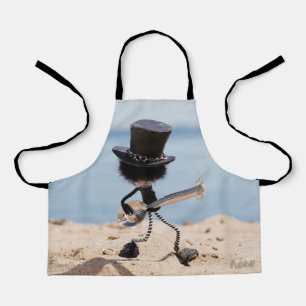 Fubby rock gitarist met hoed op het strand. schort