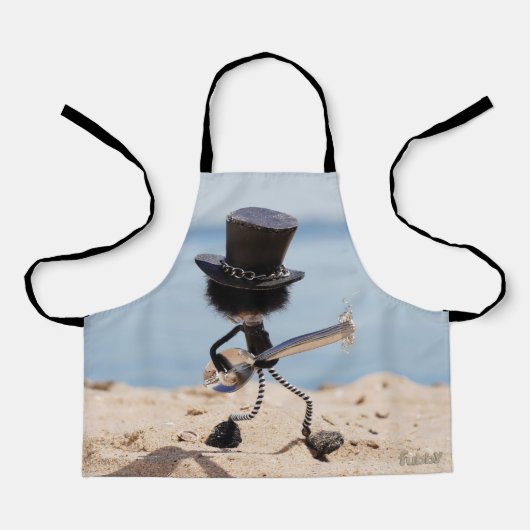 Fubby rock gitarist met hoed op het strand. schort (Voorkant)