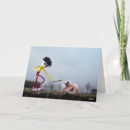 Fubby speelt buiten met dier. bedankkaart