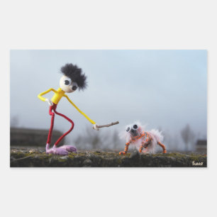 Fubby speelt buiten met dier. rechthoekige sticker