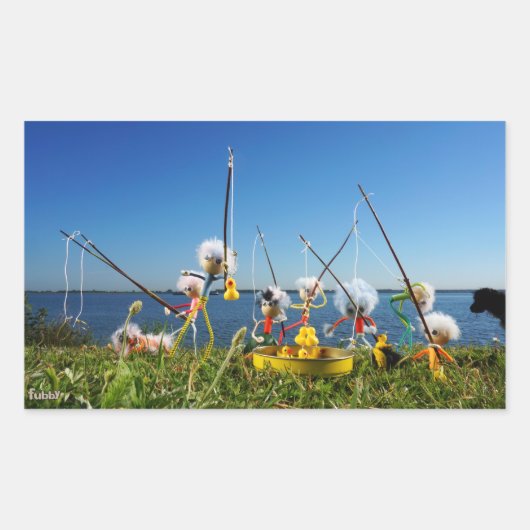 Fubby's actief met het hengelspel. rechthoekige sticker (Voorkant)