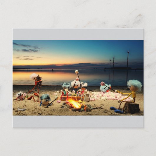 Fubby's bij kampvuur met marchmello's. briefkaart (Voorkant)