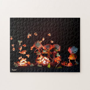 Fubby's bij popcorn explosie uit lava gaten. legpuzzel