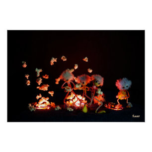 Fubby's bij popcorn explosie uit lava gaten. perfect poster
