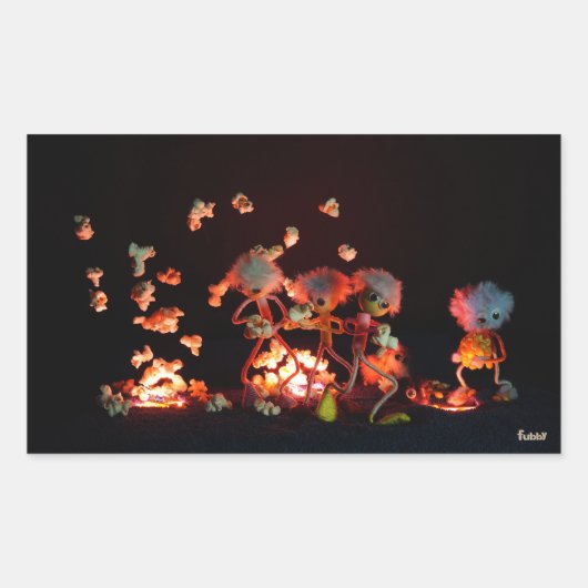 Fubby's bij popcorn explosie uit lava gaten. rechthoekige sticker (Voorkant)
