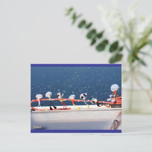 Fubby's die een lijn lieren van een Zeilboot. Briefkaart (Staand voorkant)