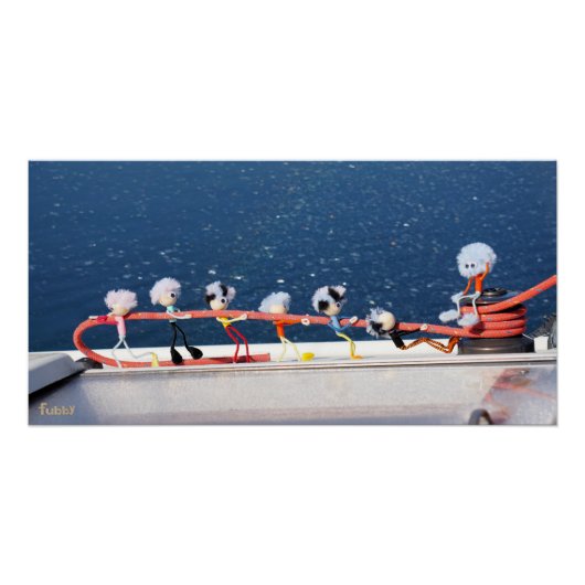 Fubby's die een lijn lieren van een Zeilboot. Perfect Poster (Voorkant)