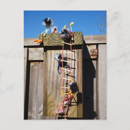 Fubby's die een vogelhuis beklimmen. briefkaart (Voorkant)
