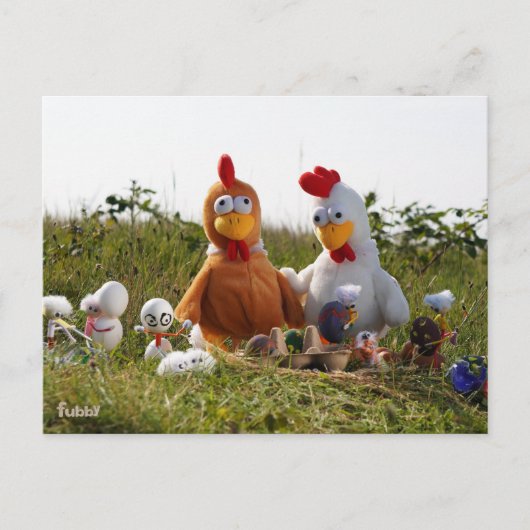 Fubby's die eieren verven van kippen, Vrolijk Pase Briefkaart (Voorkant)