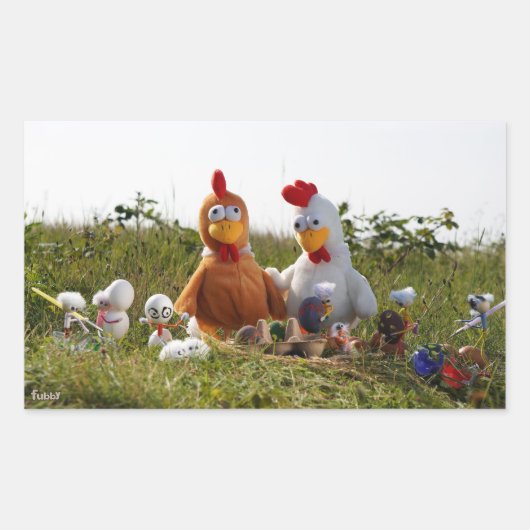 Fubby's die eieren verven van kippen Vrolijk Pasen Rechthoekige Sticker (Voorkant)