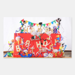 Fubby's die feest vieren voor verjaardag. rechthoekige sticker