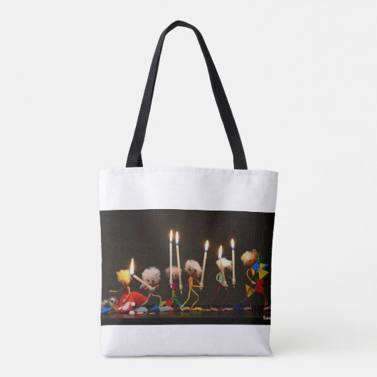 Fubby's die feestelijk met kaarsjes lopen, grappig tote bag (Achterkant)
