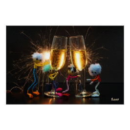 Fubby's die feestelijk proosten met vuurwerk. perfect poster