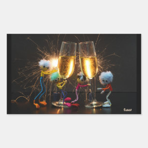 Fubby's die feestelijk proosten met vuurwerk. rechthoekige sticker