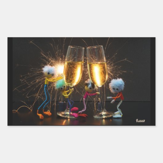 Fubby's die feestelijk proosten met vuurwerk. rechthoekige sticker (Voorkant)