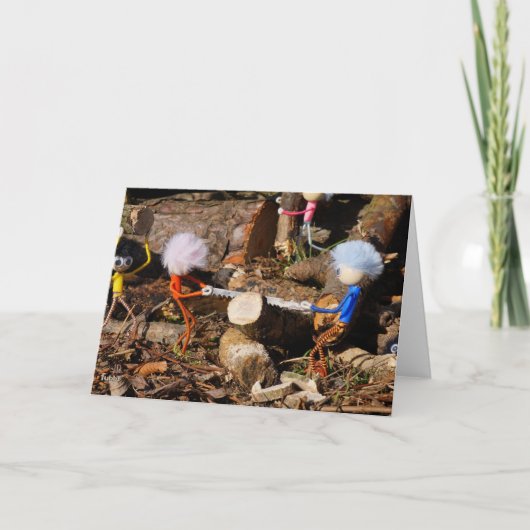 Fubby's die hout zagen. bedankkaart (Voorkant)