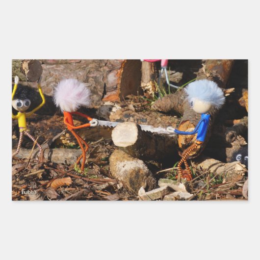 Fubby's die hout zagen. rechthoekige sticker (Voorkant)