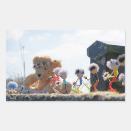 Fubby's die madeliefjes naar een Beer brengen. Rechthoekige Sticker