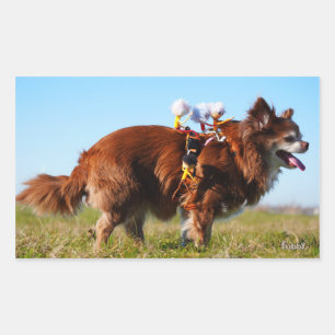 Fubby's die paardrijden op hun honden vriendje. rechthoekige sticker