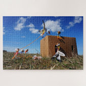 Fubby's die spelen met veren en vliegen. legpuzzel (Horizontaal)