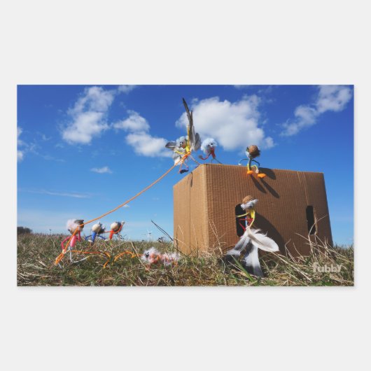 Fubby's die spelen met veren en vliegen. rechthoekige sticker (Voorkant)