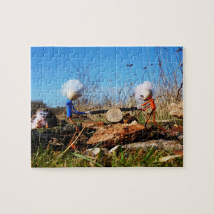 Fubby's die stam van boom doorzagen. legpuzzel