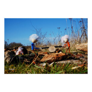 Fubby's die stam van boom doorzagen. perfect poster