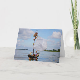 Fubby's die zeilend wegvaren op een boomschors. bedankkaart