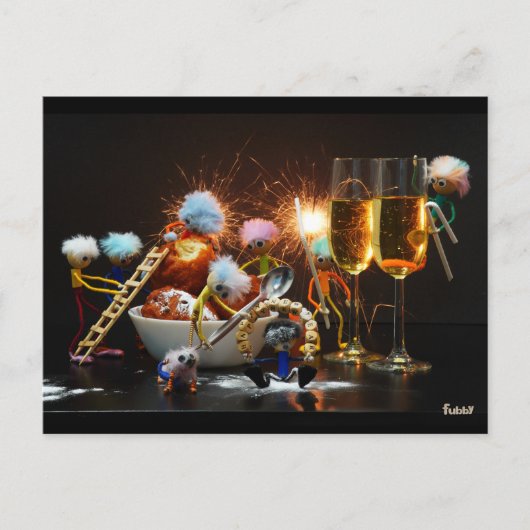 Fubby's met Jaarwisseling bij feestdagen. Briefkaart (Voorkant)