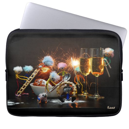 Fubby's met Jaarwisseling bij feestdagen. Laptop Sleeve (Voorkant)