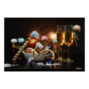 Fubby's met Jaarwisseling bij feestdagen. Perfect Poster