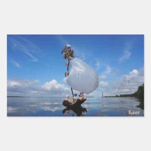 Fubby's op een houten zeilboot promotie milieu. rechthoekige sticker (Voorkant)